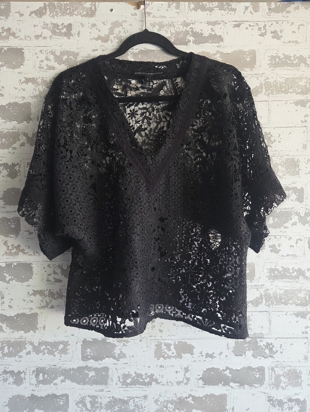 White House Black Market Black Cutwork Crochet Lace Kimono Top S